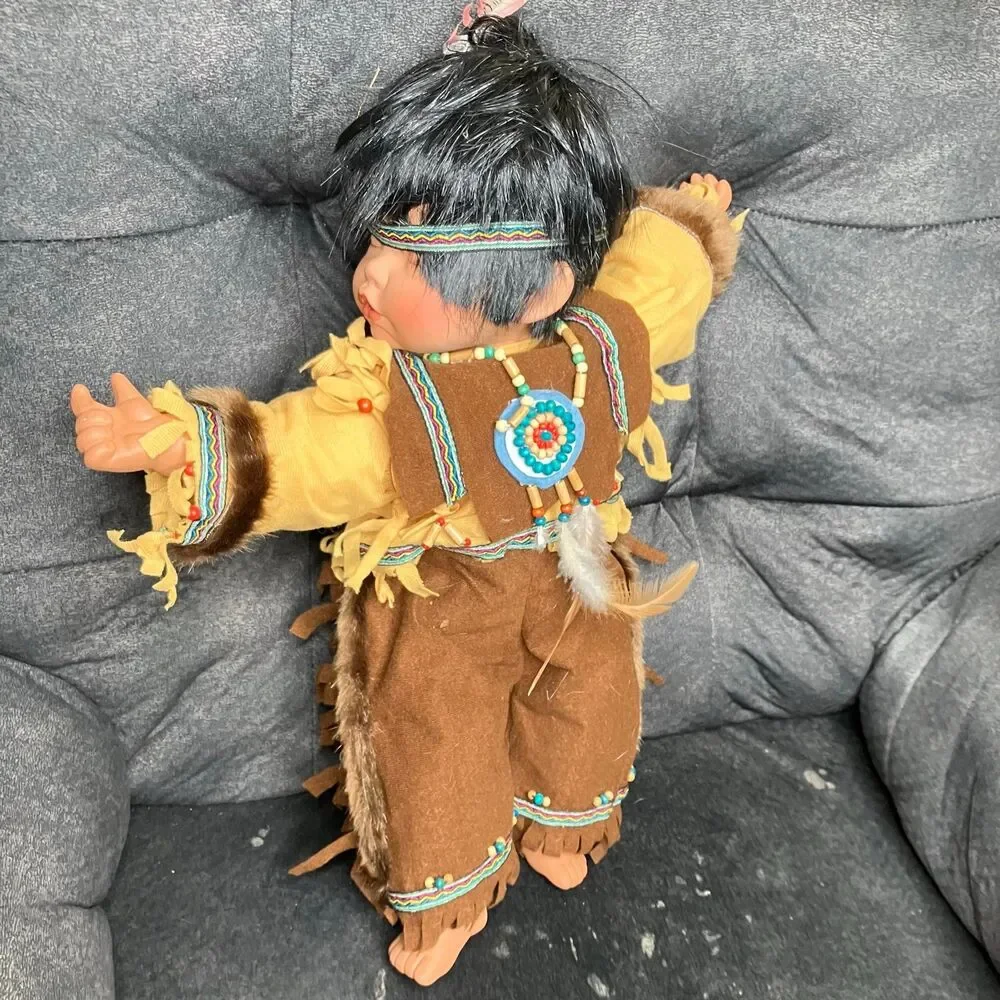 Swan Collection Sleeping Native American Baby Porcelain Doll 18”